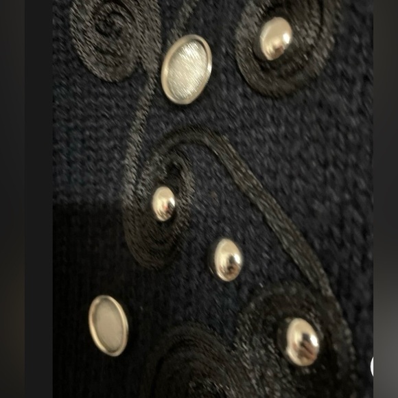 Vintage 90s Jamie Scott Knit Shrug Cardigan Black Embroidered Grommets M - Picture 5 of 6